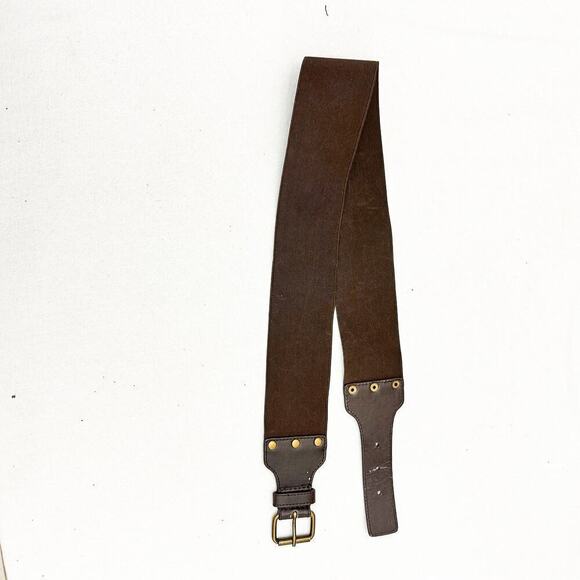 Lafayette 148 Brown Stretch Belt Leather Tabs Brass Buckles Size L